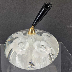 Vintage St Clair White Floral Pen Holder Heavy Glass Paperweight desk decor